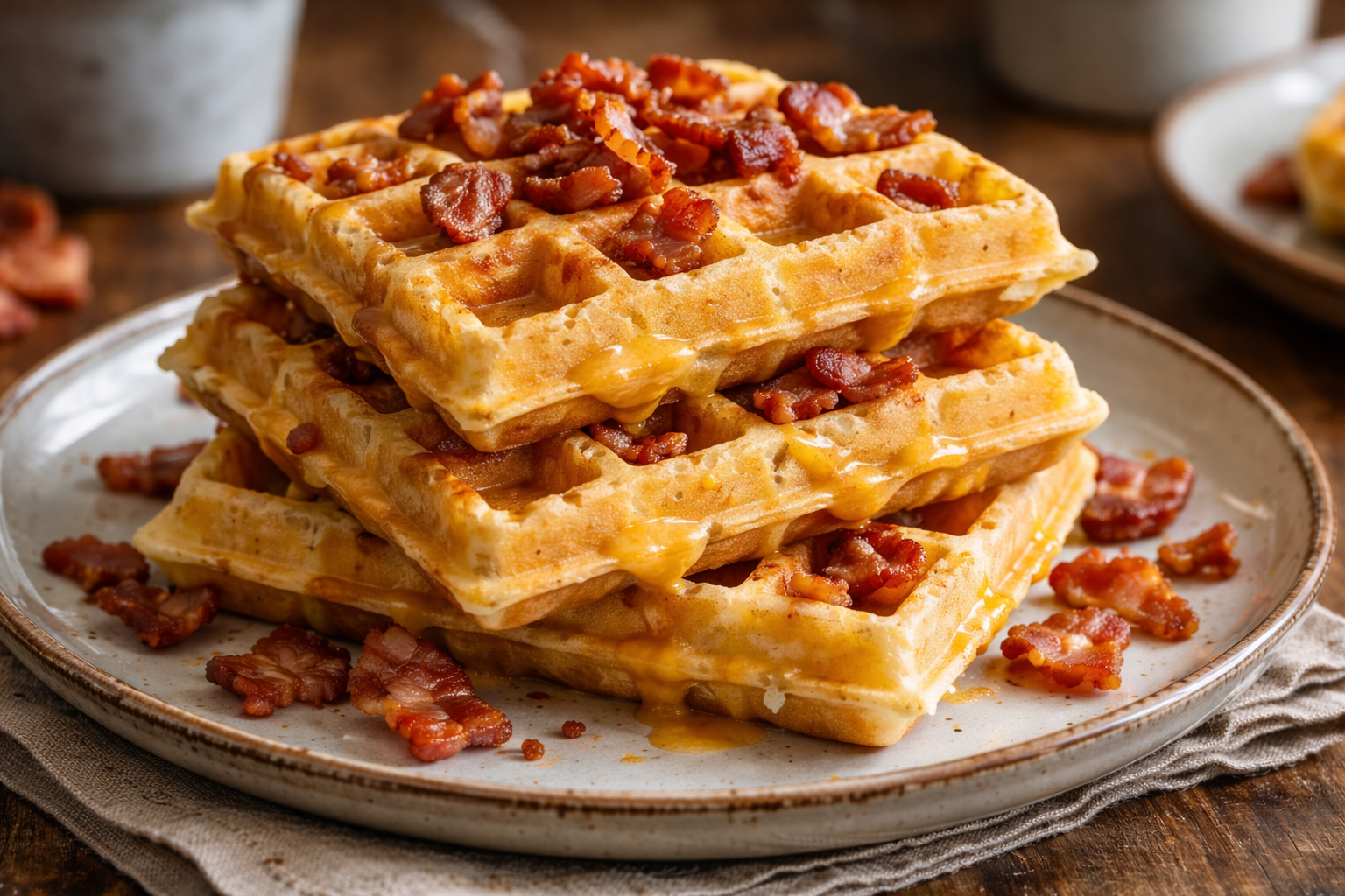 Keto Bacon Cheddar Breakfast Waffles (Savory, High-Protein)