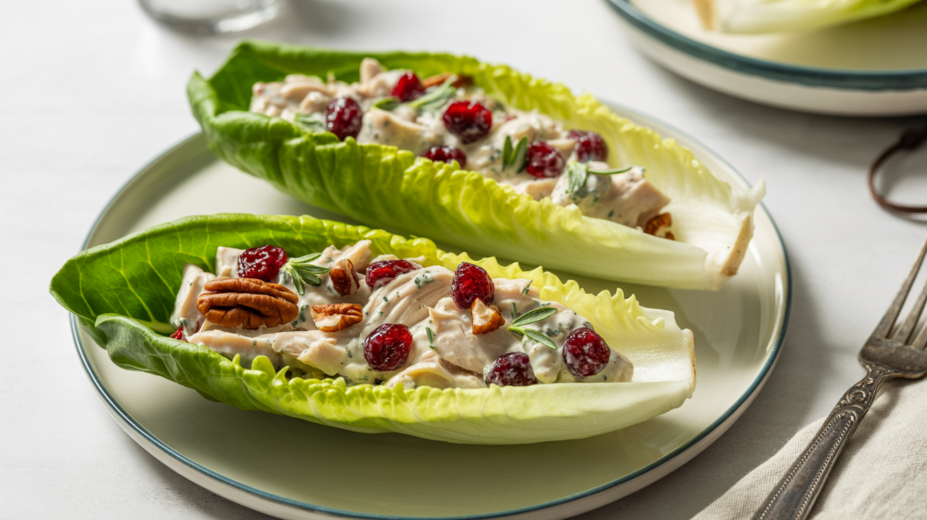 Keto Cranberry Herb Chicken Lettuce Boats