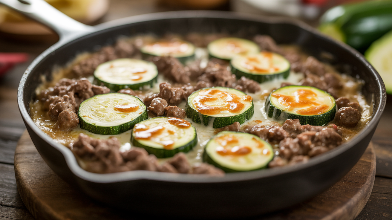 Keto Creamy Ground Beef Zucchini Skillet