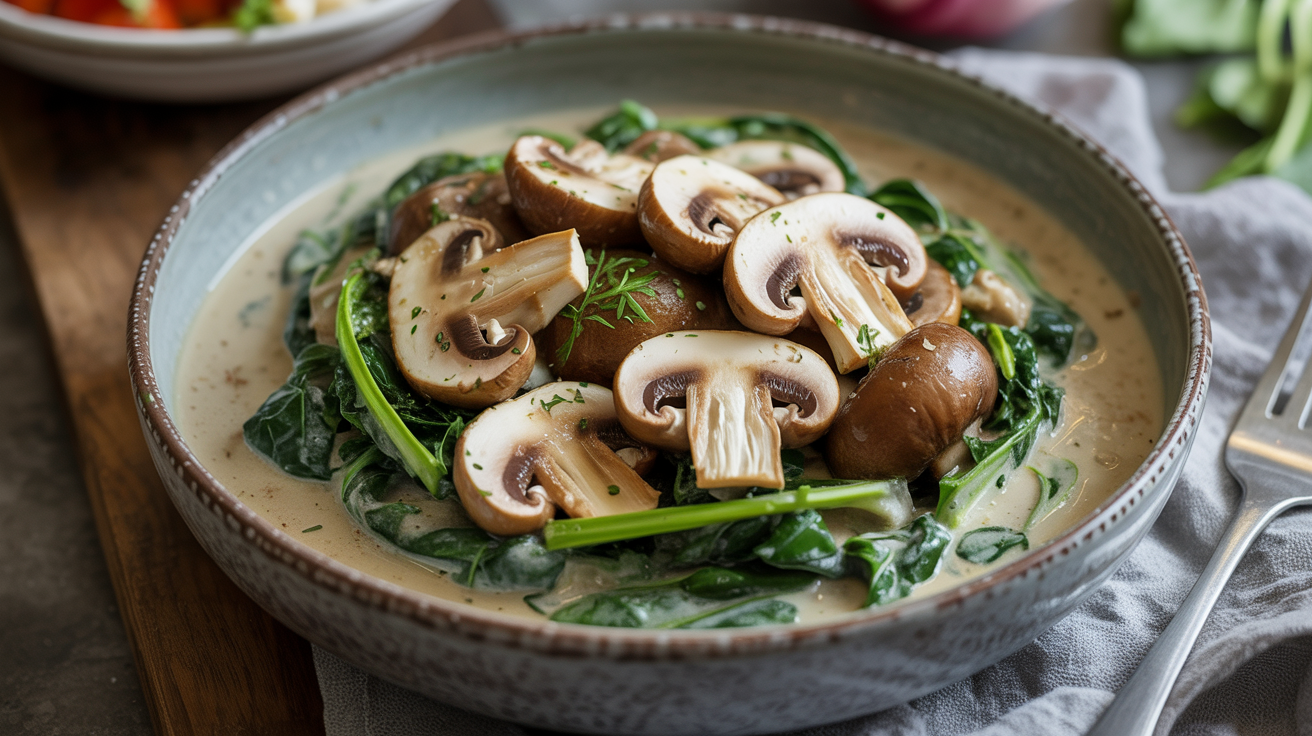 Keto Creamy Mushroom & Winter Greens Lunch Bowl