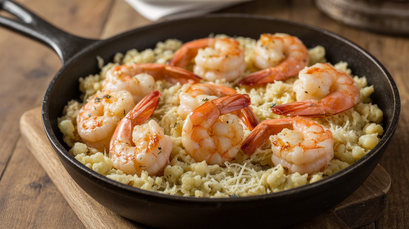 Keto Garlic Butter Shrimp & Cauliflower Rice Skillet (30 Minutes)