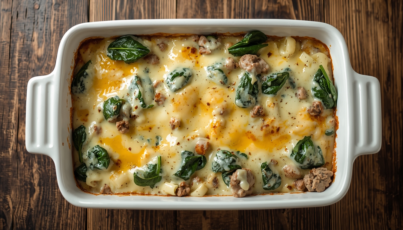 Keto Ground Beef Spinach Alfredo Casserole
