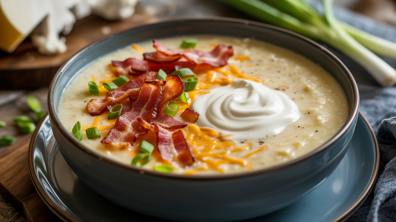 Keto Loaded Bacon & Cheddar Cauliflower Soup, recipe example