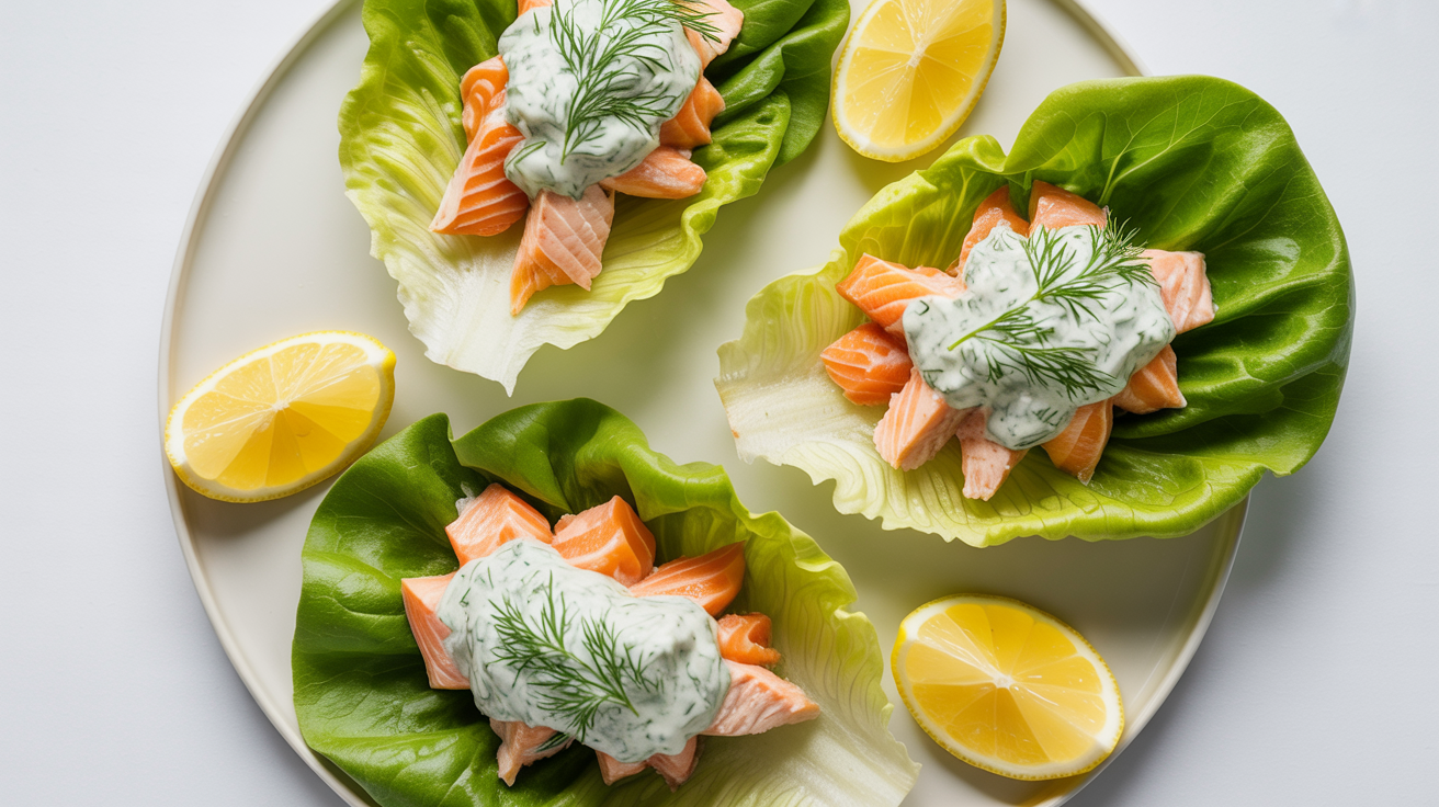 Keto Zesty Dill Salmon Salad Wraps