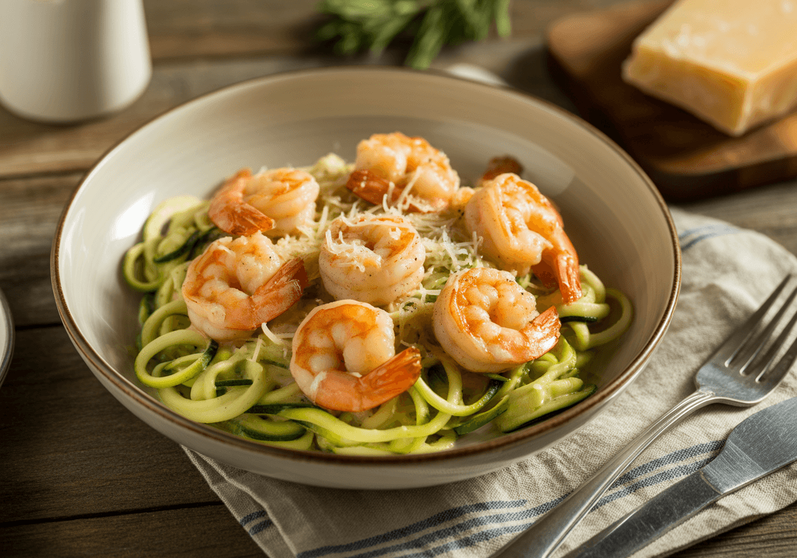 Keto Zucchini Noodles with Creamy Garlic Shrimp