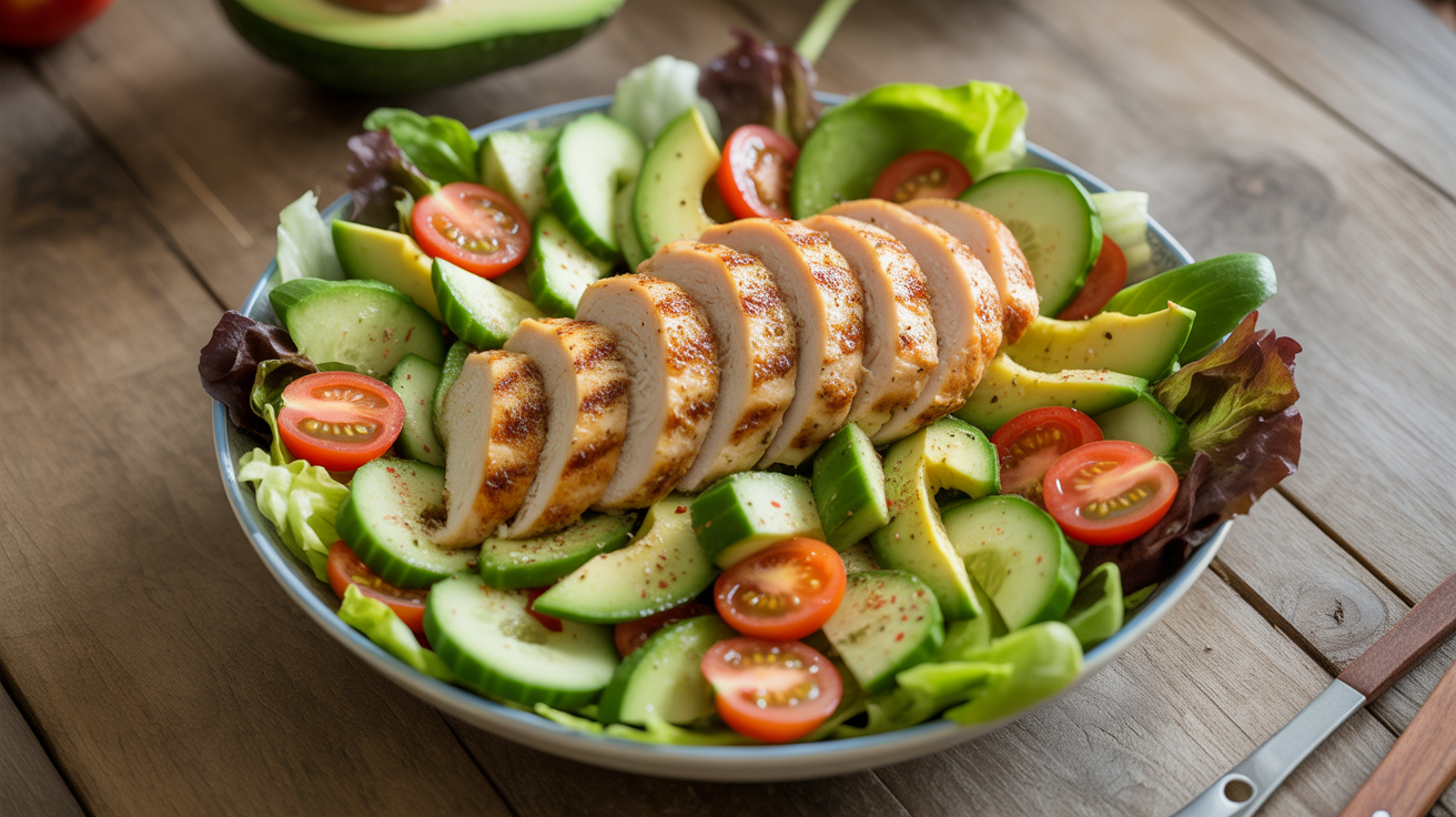 Grilled chicken salad with vegetables
