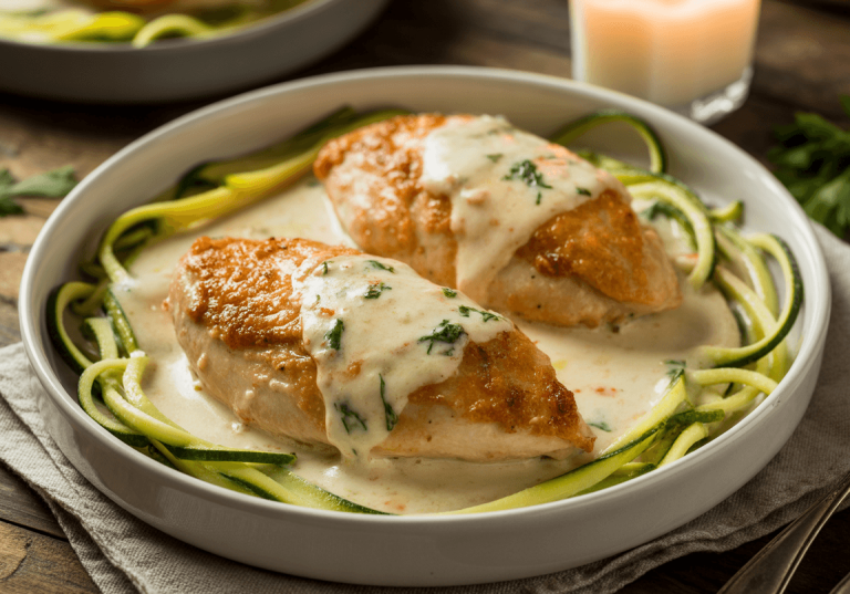 Creamy Garlic Butter Chicken with Zucchini Noodles