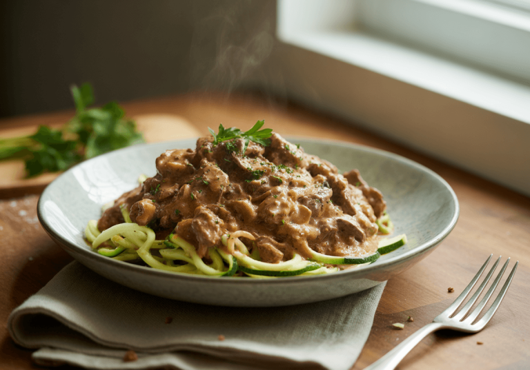 Keto Beef Stroganoff with Zucchini Noodles