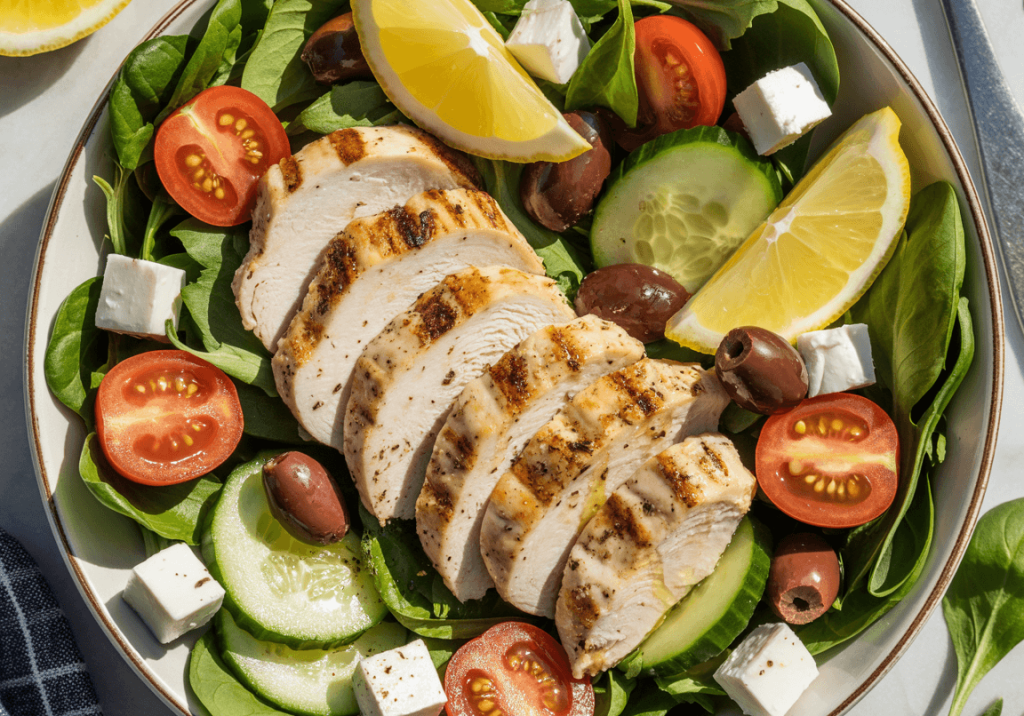 Grilled chicken salad with vegetables