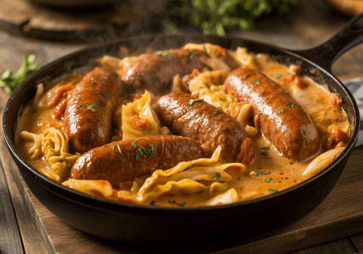 Keto Creamy Cajun Sausage & Cabbage Skillet Keto Creamy Cajun Sausage & Cabbage Skillet