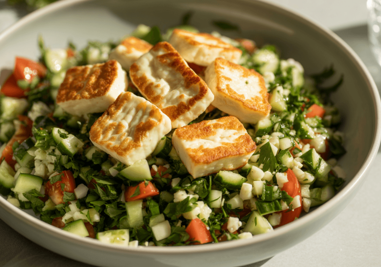 Keto Crispy Halloumi Tabbouleh