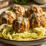 Keto Garlic Butter Meatballs with Cabbage Noodles