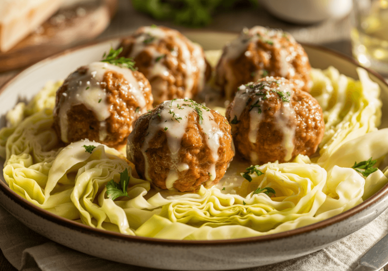 Keto Garlic Butter Meatballs with Cabbage Noodles Keto Garlic Butter Meatballs with Cabbage Noodles