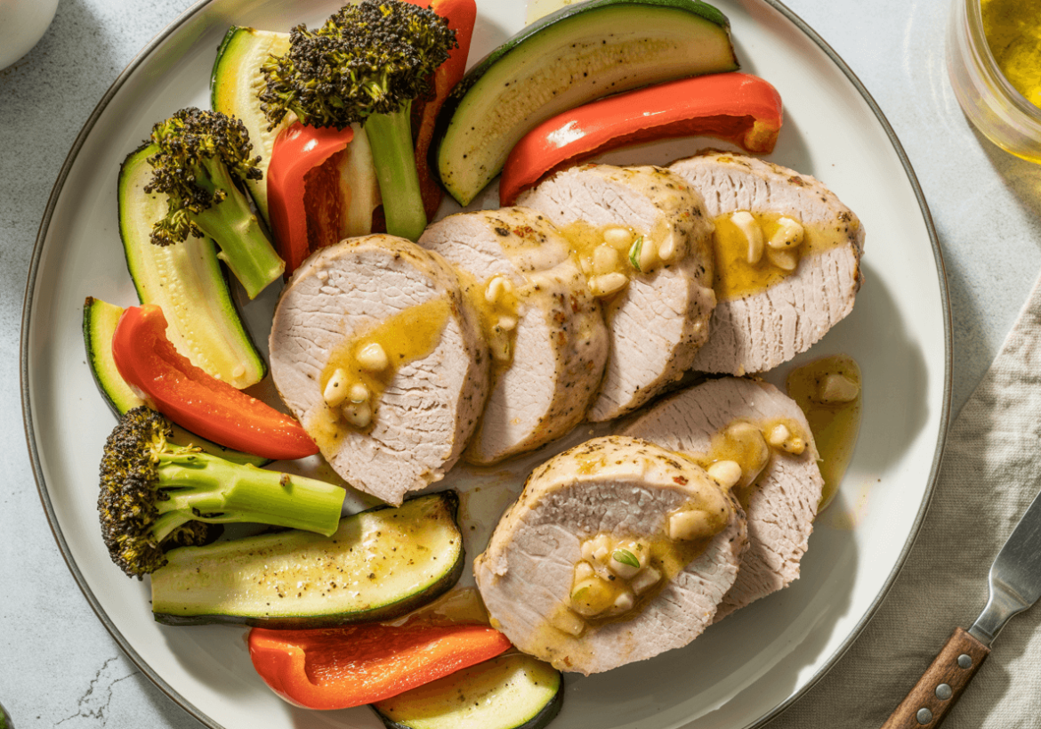 Keto Garlic Butter Pork Tenderloin with Roasted Veggies