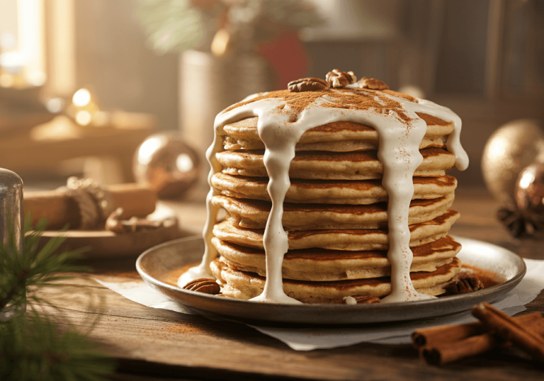 Keto Gingerbread Pancakes with Cream Cheese Frosting