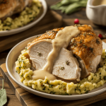 Keto Herb Butter Turkey Thighs with Garlic Cauliflower Mash and Creamy Gravy