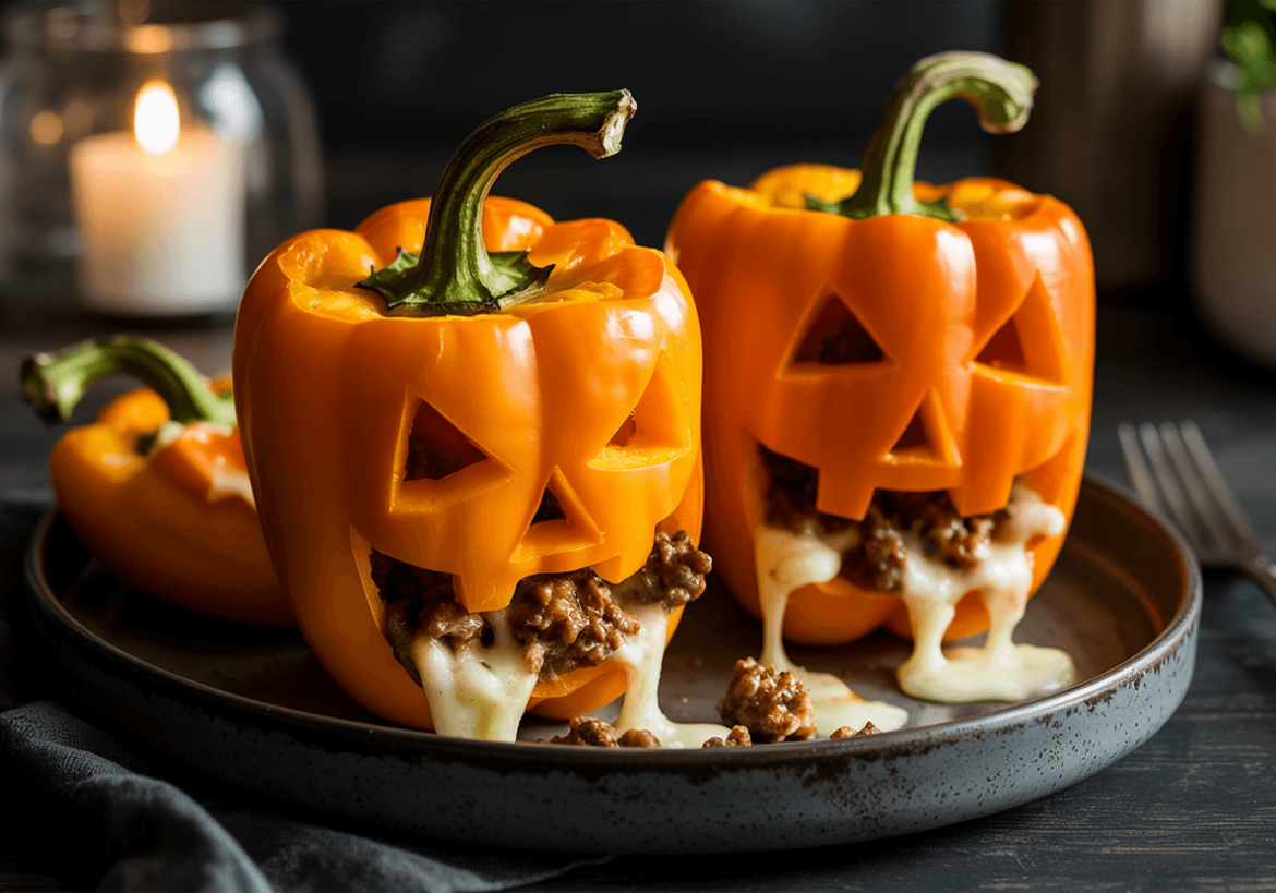 Keto Jack-O’-Lantern Stuffed Peppers