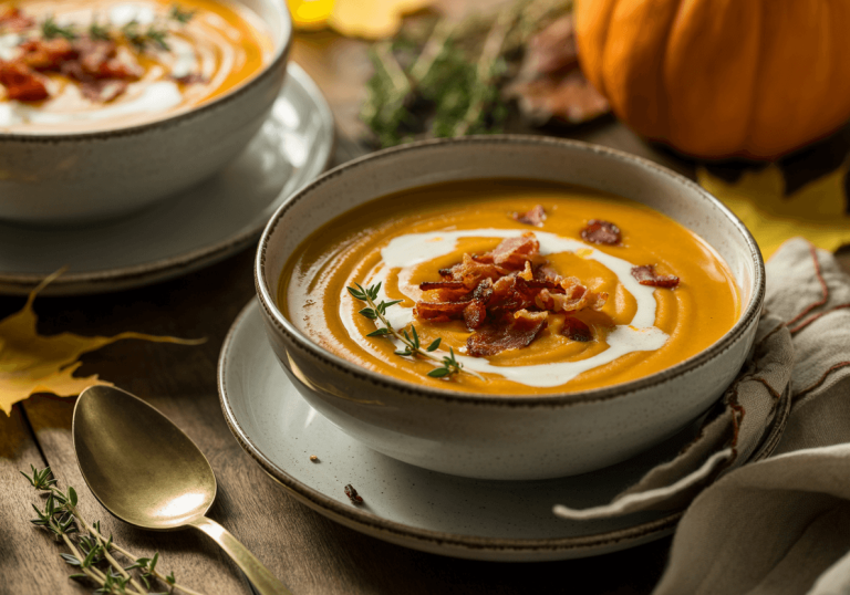 Keto Roasted Pumpkin & Bacon Soup
