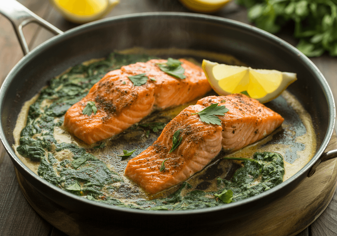 Keto Spicy Cajun Salmon with Creamy Spinach – Bold, Flavorful Low-Carb Dinner
