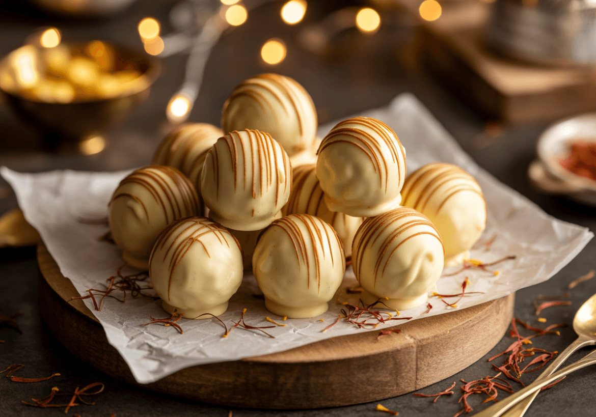 Keto White Chocolate Saffron Truffles