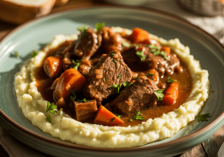 Low-Carb Beef Stew with Cauliflower Mash