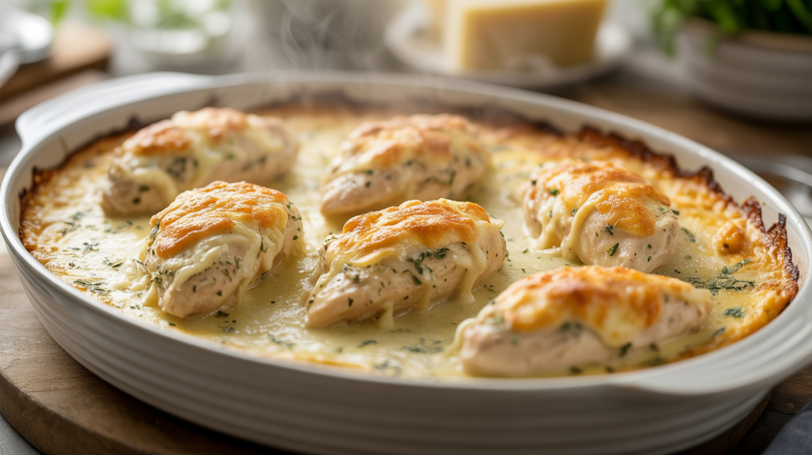 Keto Creamy Garlic Parmesan Chicken Casserole