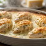 Keto Creamy Garlic Parmesan Chicken Casserole