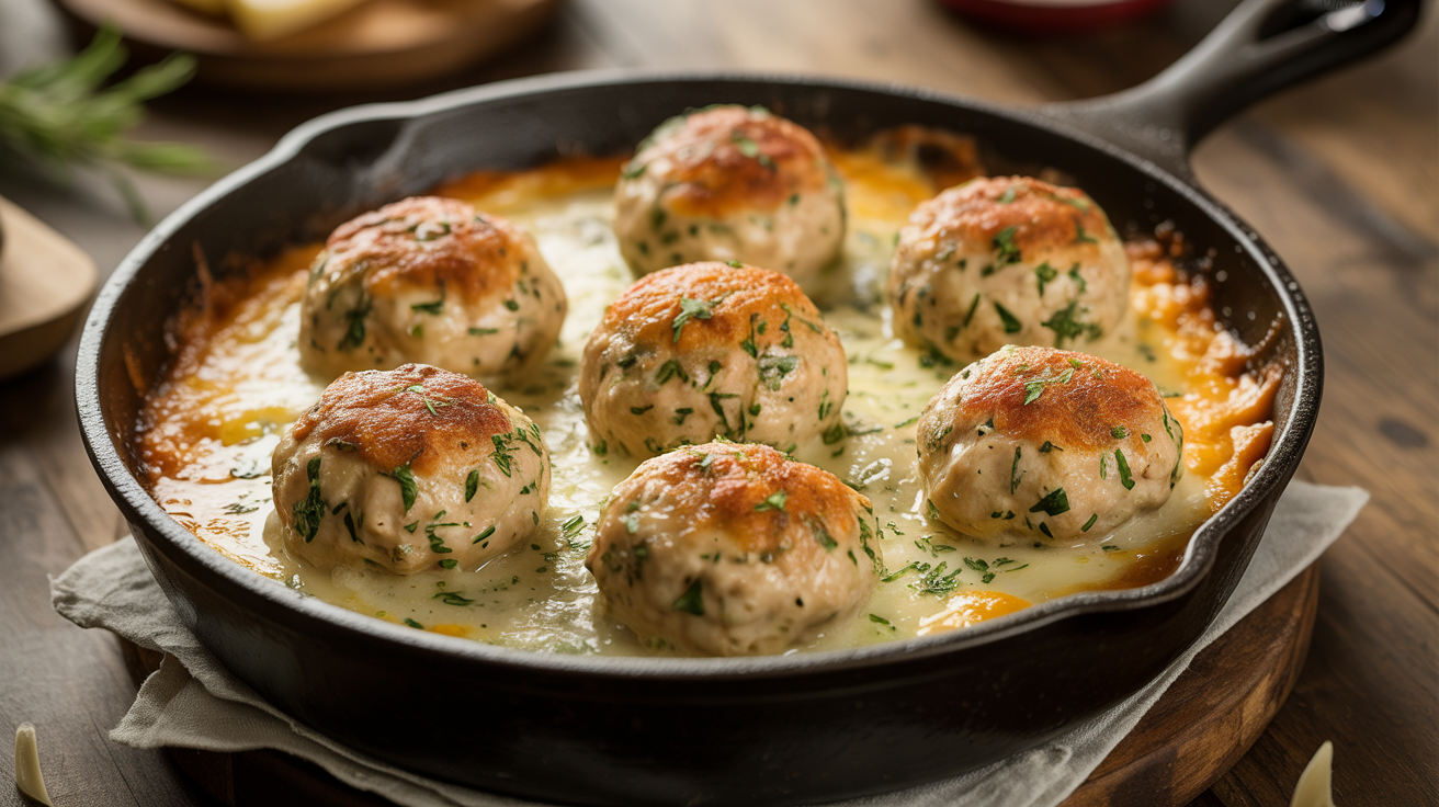 Keto Garlic Herb Chicken Meatball Bake