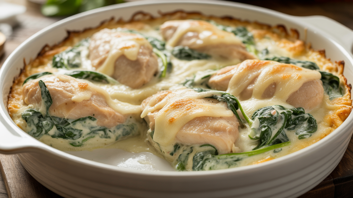 Keto Creamy Chicken & Spinach Alfredo Bake