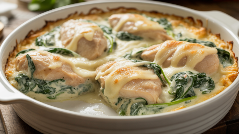 Keto Creamy Chicken & Spinach Alfredo Bake