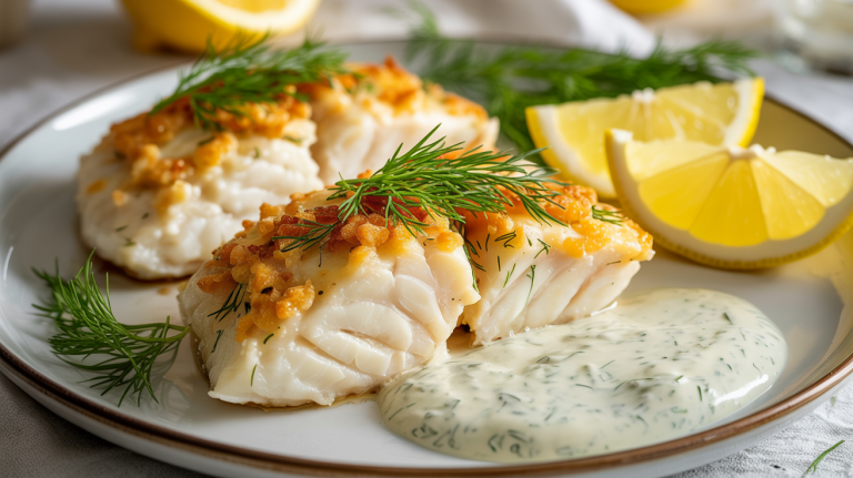 Keto Parmesan Crusted Cod with Lemon Dill Cream Keto Parmesan Crusted Cod with Lemon Dill Cream