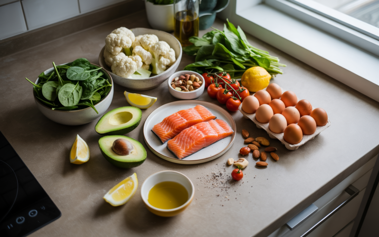keto ingredients flatlay clean low carb photo