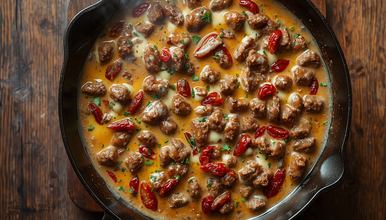 Keto Creamy Sun-Dried Tomato Beef Skillet