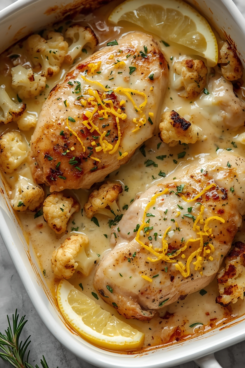 Keto Lemon Rosemary Chicken & Cauliflower Bake
