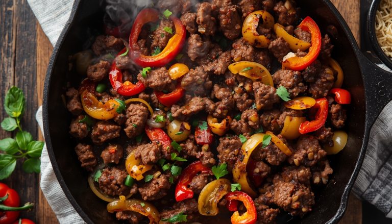 Keto Smoky Beef & Roasted Pepper Hash