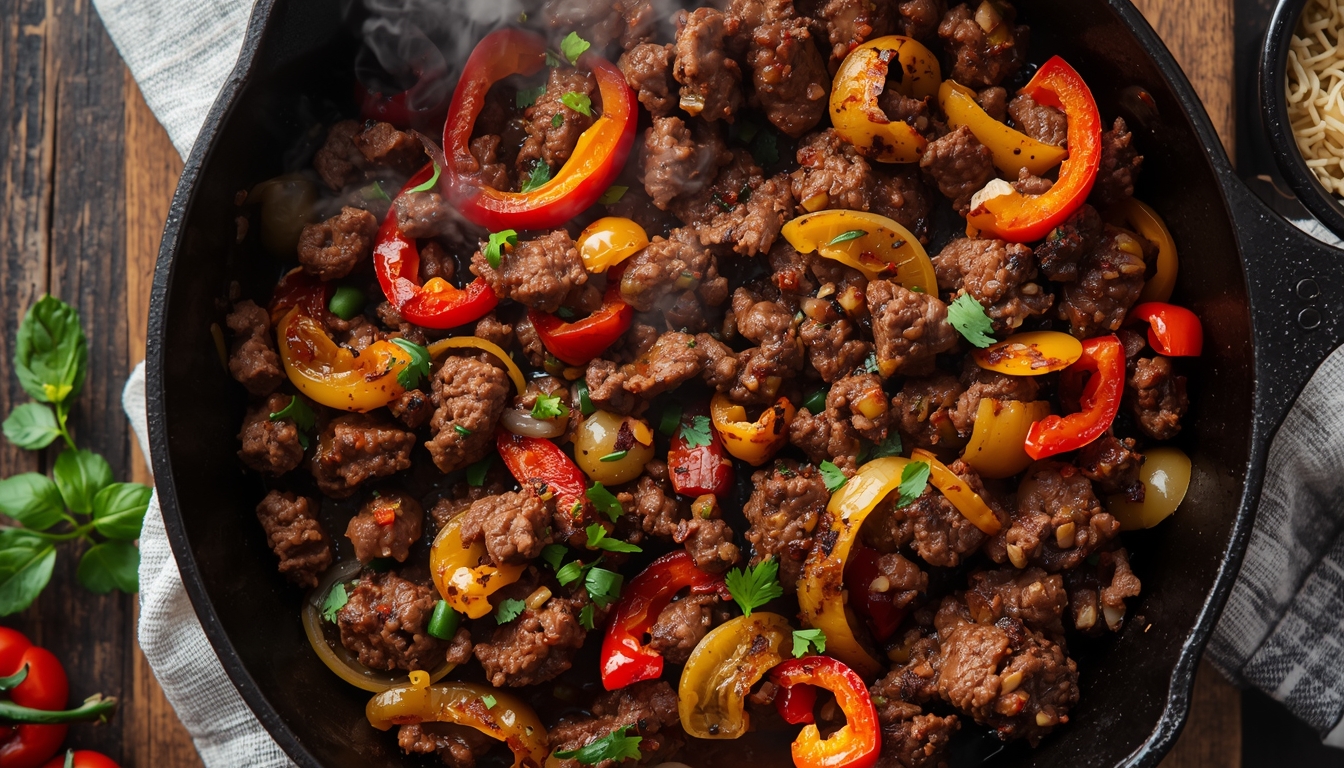 Keto Smoky Beef & Roasted Pepper Hash