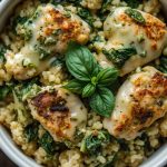 Keto Spinach Pesto Chicken Rice Casserole (Cauliflower Rice)