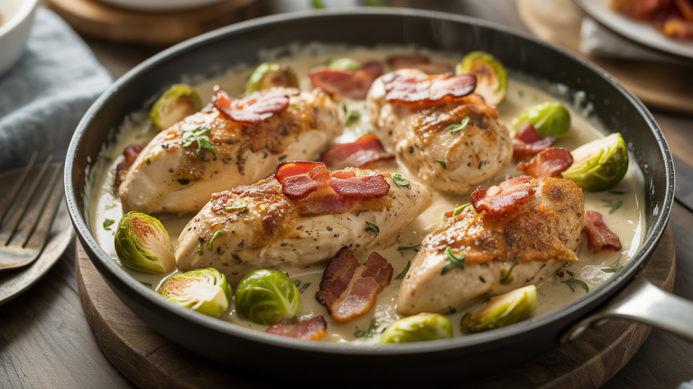 Keto Creamy Bacon & Brussels Sprout Chicken Skillet Keto Creamy Bacon & Brussels Sprout Chicken Skillet