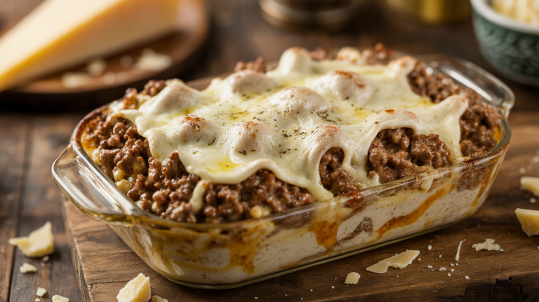 Keto Creamy Garlic Ground Beef Casserole