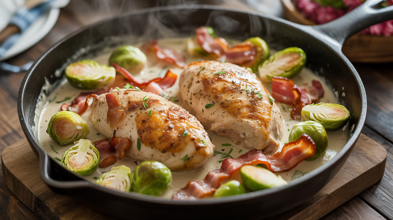 Keto Creamy Bacon & Brussels Sprout Chicken Skillet