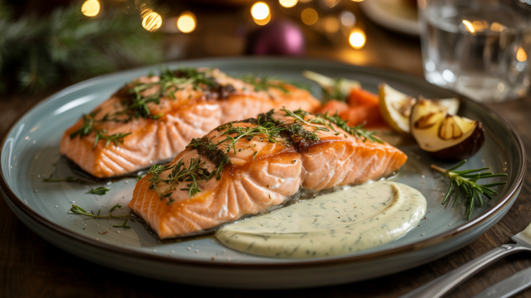 Keto Holiday Herb-Crusted Salmon with Cream Sauce