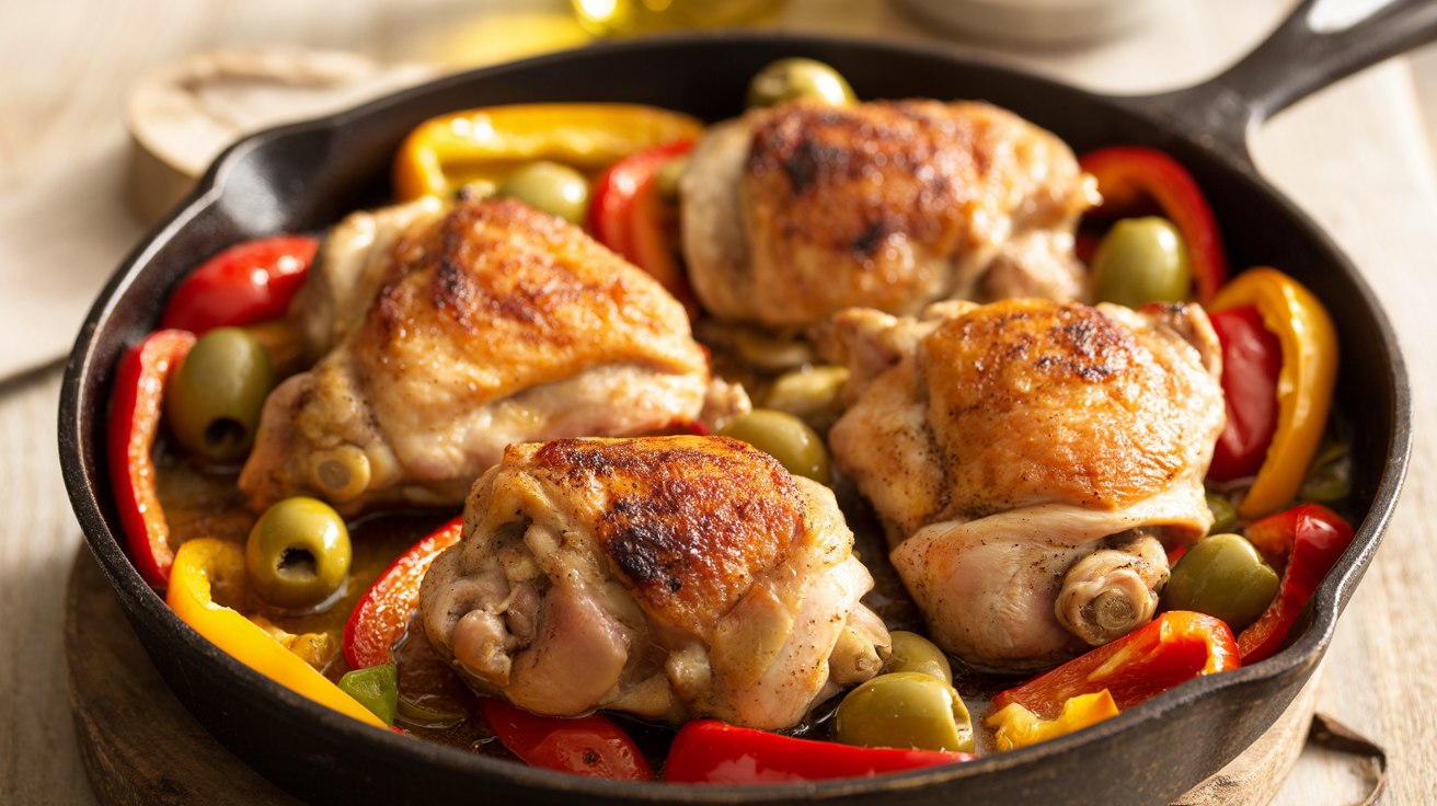 Keto Smoky Chicken with Roasted Peppers & Olives
