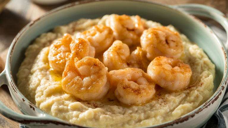 Keto Creamy Grits-Style Cauliflower & Shrimp