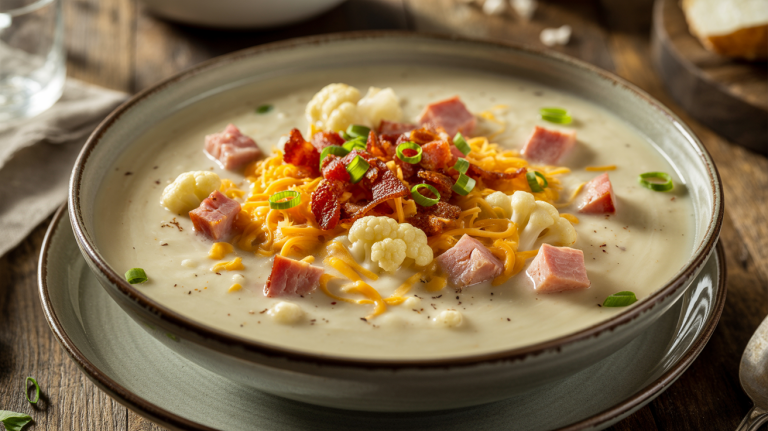 Keto Loaded Cauliflower & Ham Soup