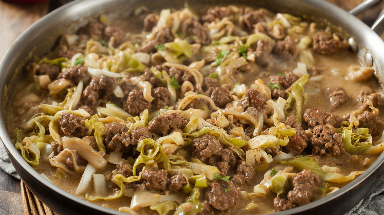 Keto Creamy Beef & Cabbage Skillet