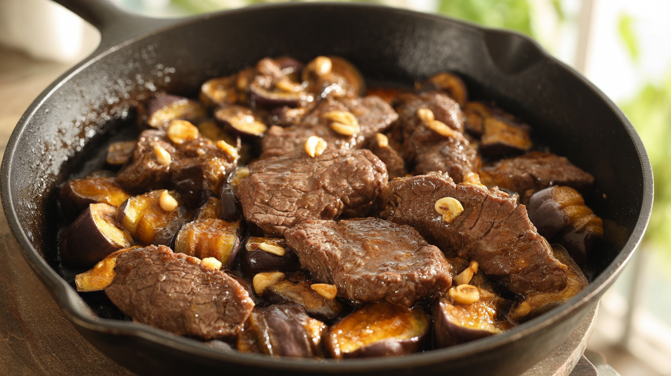 Keto Beef & Eggplant Skillet with Garlic Sauce (25 Minutes)