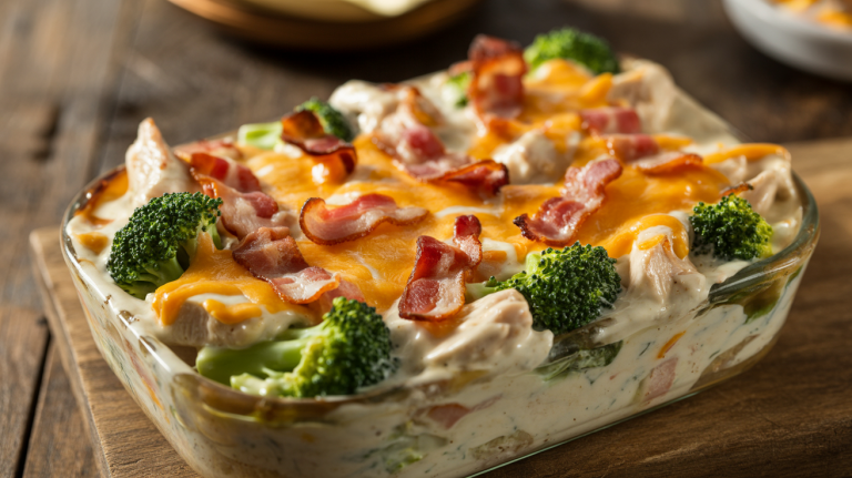 Keto Bacon Ranch Chicken Broccoli Casserole