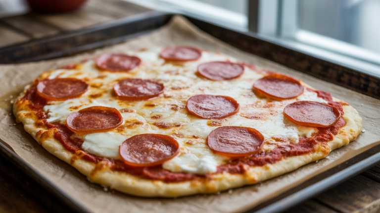 KETO PEPPERONI FATHEAD PIZZA BAKE