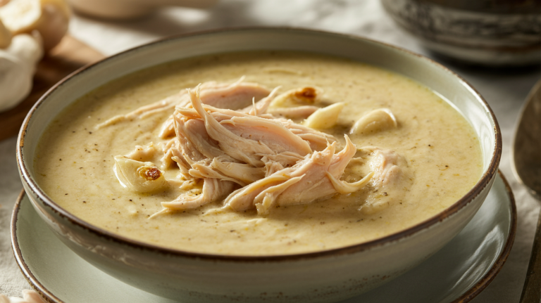 Keto Creamy Roasted Garlic Chicken Soup