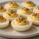 Classic low-carb deviled eggs with a smooth, creamy yolk filling and a clean, balanced flavor.